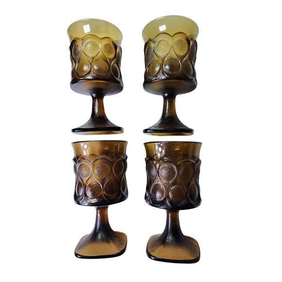 NORITAKE Vintage Walnut Brown MCM Goblet 9oz. Glass - Set of 4 - Picture 1 of 6